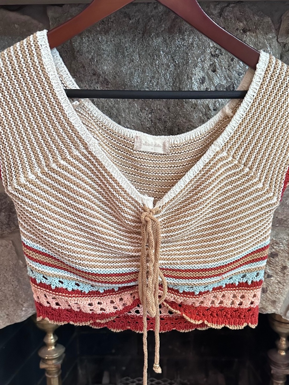 Altar'd State M Crochet Crop Top Lace Up Boho Festival Coastal Cowgirl Y2K Knit